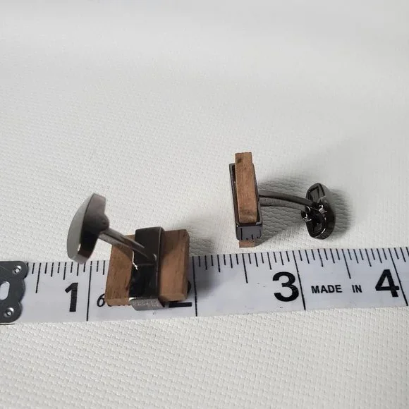 Lightweight Wood Square Stainless Steel Cuff Links